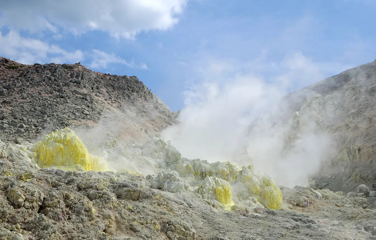 Volcanic spring landscape at Kawayu Onsen