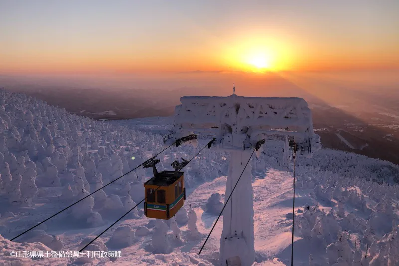 Zao Ropeway cabins above the winter snow monsters