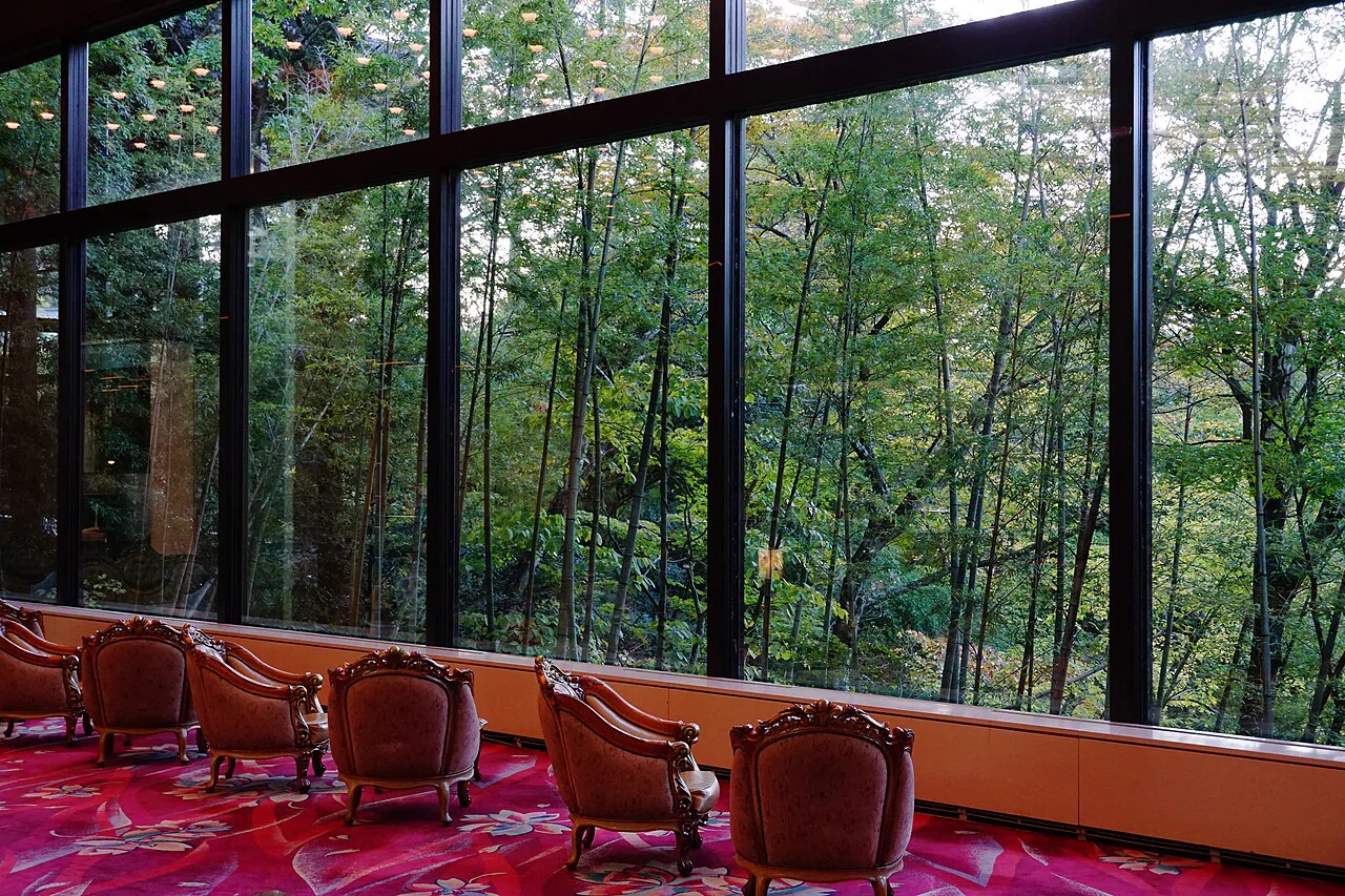 Akiu Onsen and the surrounding hills in autumn